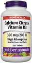 Webber Naturals vápník Citrát vitamin D3, 300mg / 200IU Vysoká absorpce, 350 tablet