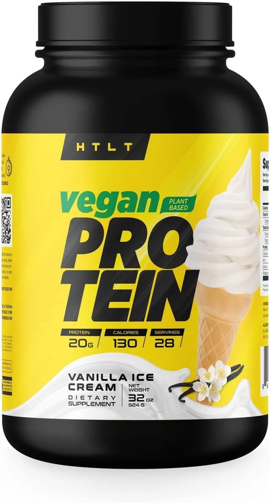 Veganský protein podle HTLT current 124; Plant Based Protein Powder 124; Pea & Rice Protein Powder Blend Current 124; for High- Protein shakes and Baked Treats, (Vanilla Ice Cream)