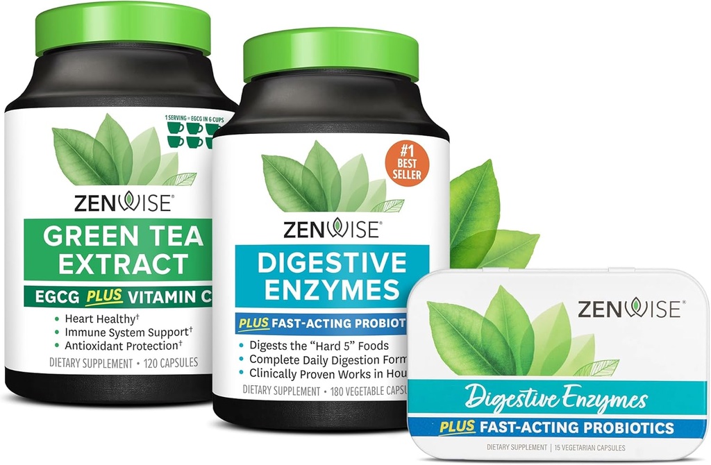 Zenwise Zdraví Dědičné Enzymy, Green Tea Extract, a Free Travel Tin