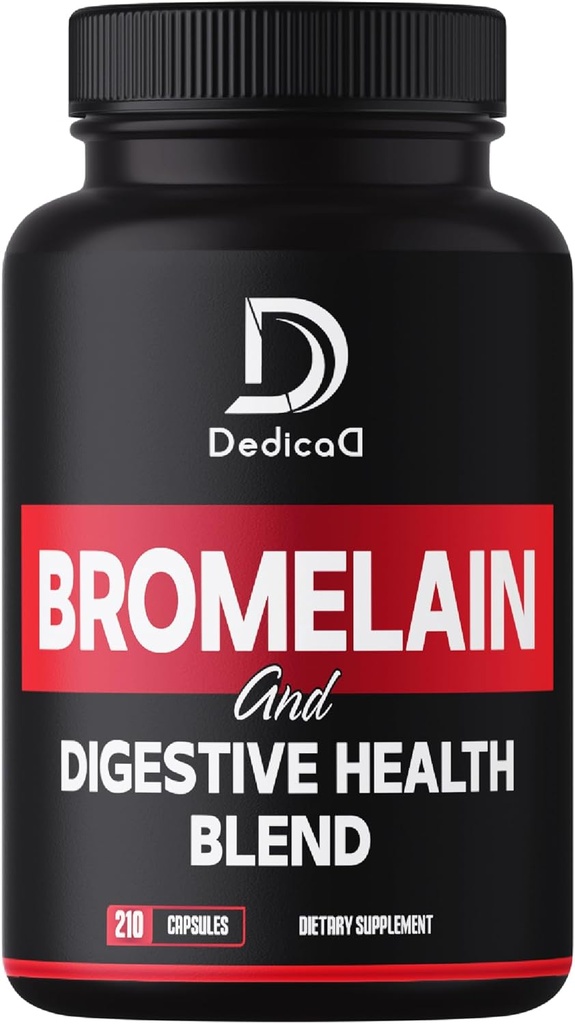 6in1 Bromelain 500mg dodatek - 1000mg per Serving - 210 Kapsle s dietní zdravotní směsí jako Quercetin, Ginger, Turmeric, Papaya - Podpora celkového zdraví, stravení a imunitního systému