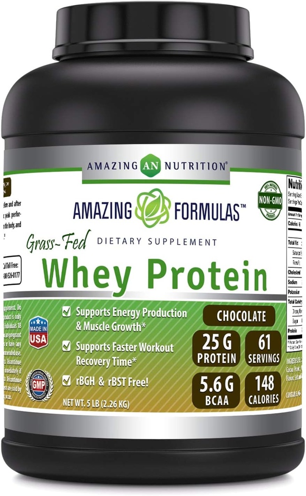 Amazing Installas Grass- Fed Whey Protein Dodatek 124; Chocolate Flavor OF 124; 25 G Protein Per Serving OF 124; Non-GMO OF 124; Gluten- Free OF 124; Made in USA