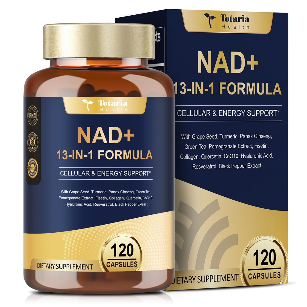 Totaria NAD dodatek pro ženy s nikotinamidem riboside resveratrol, Quercetin, Betaine Boost NAD + Úrovně NAD Plus dodatek pro anti stárnutí, energie, imunitní, Focus 120 Kapsle