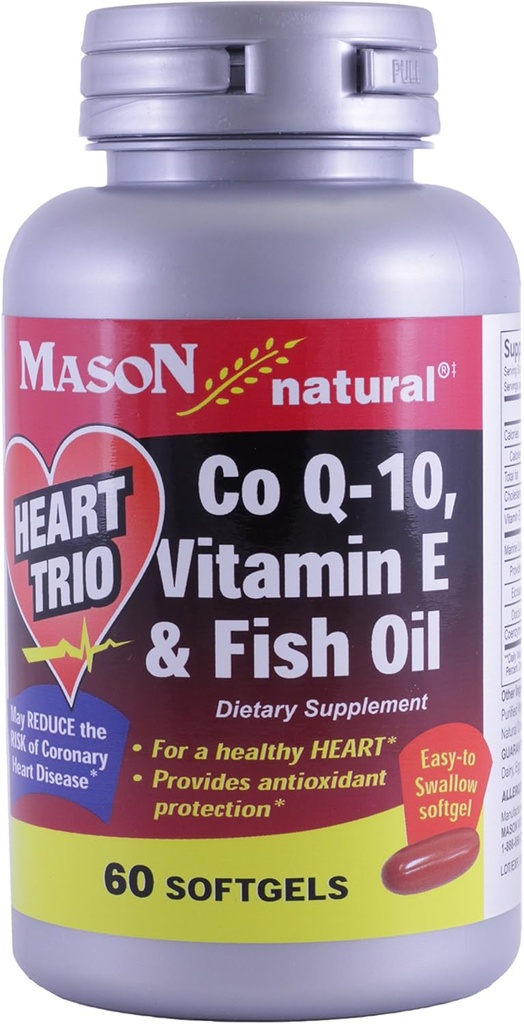 Mason Natural Co Q-10, Vitamin E a rybí olej, 60 Softgels (Balení po 2)