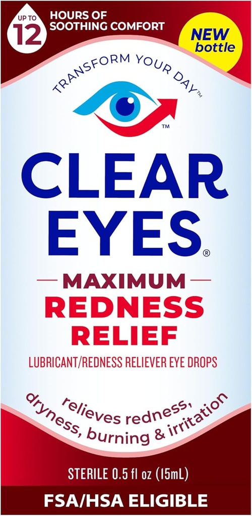 Clear Eyes CLAS124; Maximální zarudnutí Relief Eye Drops CLAS124; 0.5 FL OZ