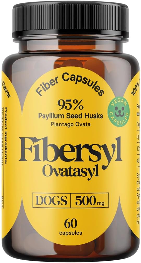 FiberSyl Ovatasyl Prebiotika pro psy Stravovací zdraví - Dog Fiber doplňky pro zácpu Relief & Support - Psylium Husk Seed for Dog 'Digestion Problémy - Pes Stool Hardener - 60 Kapsle