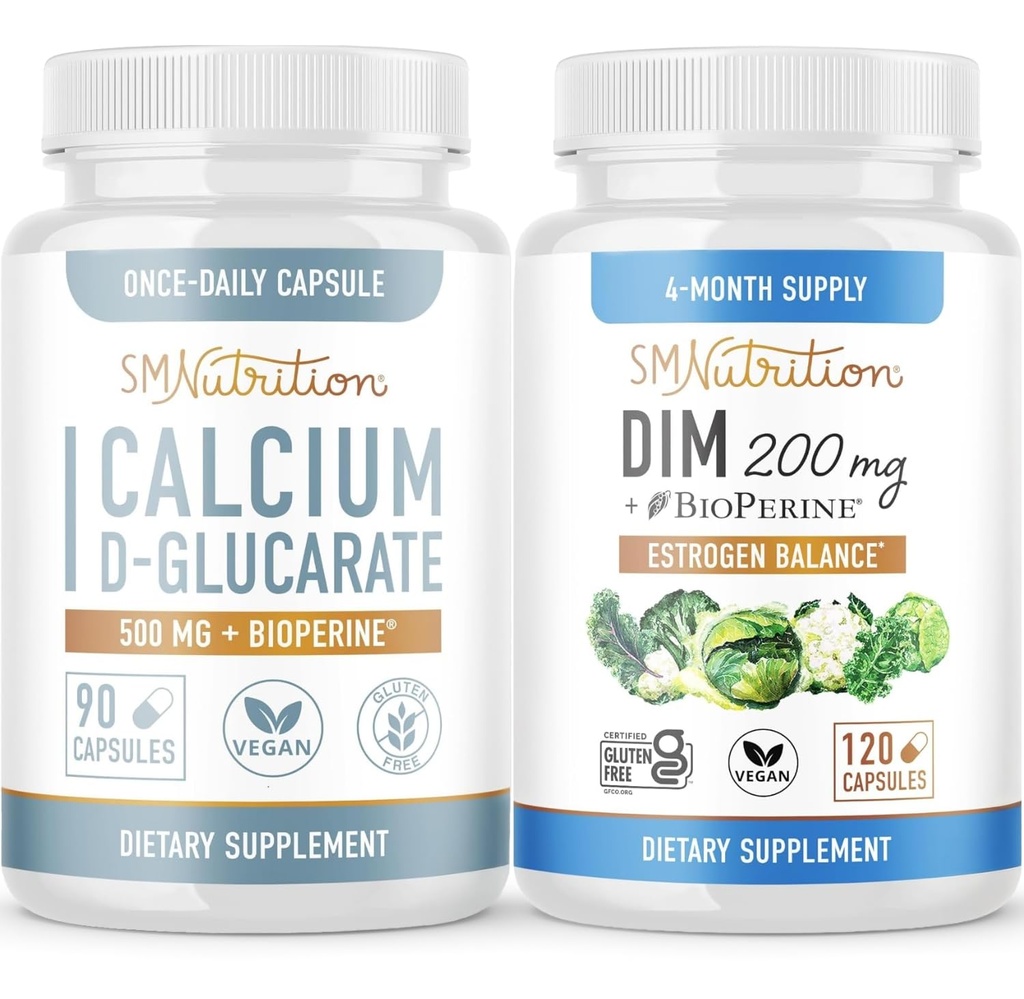 SMNutrition 200mg doplněk DIM s vápníkem D- glukarát 124; Hormon Balancing Bundle s DIM Diindolylmethan Kapsle (120 Doručování) a Vegan gluten Free Non- GMO CDG dodatek (90 Doručování)