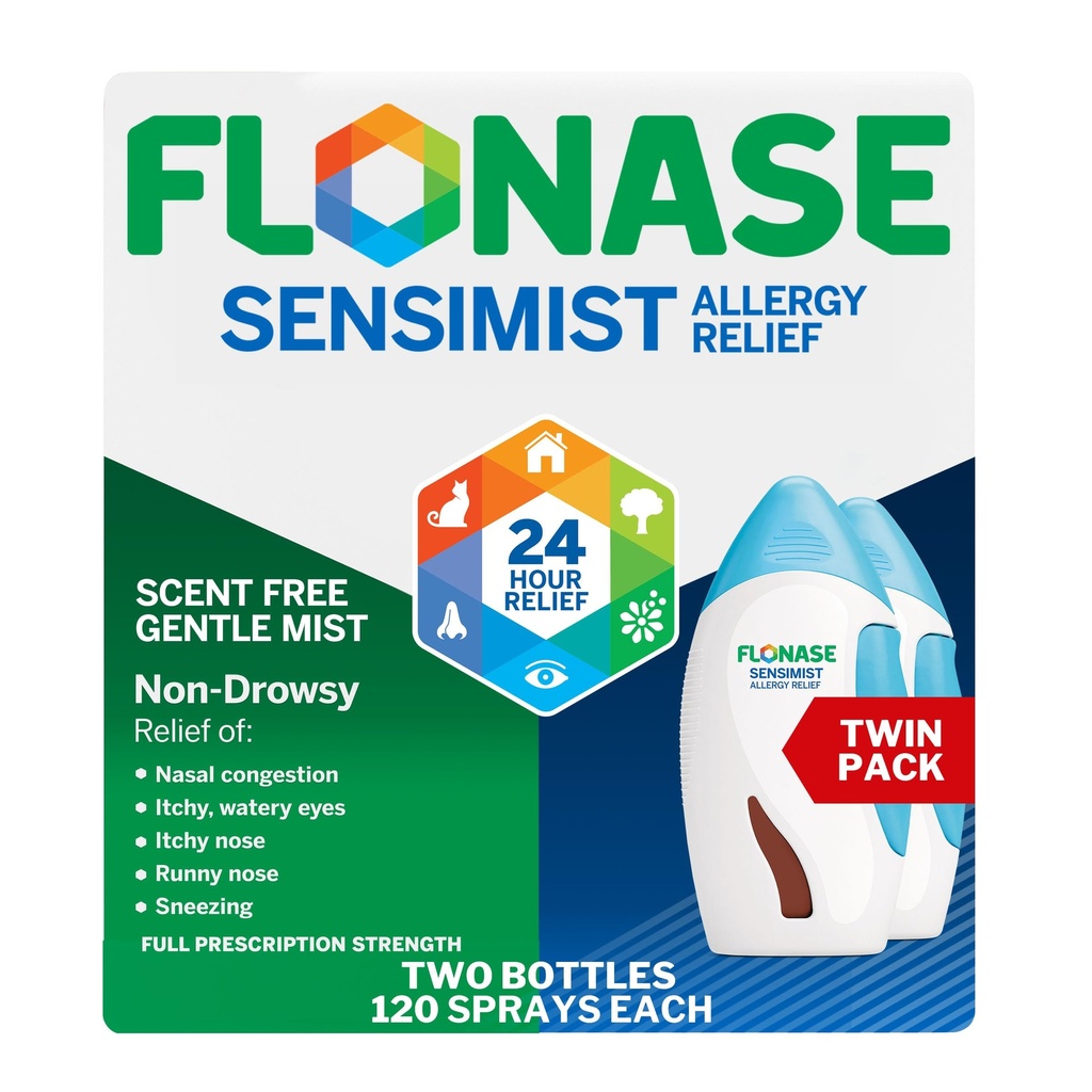 Flonáza Sensimist Alergie Relief Nasal Spray pro Non- Drowsy, 24- Hodinové Multi- Symptomy Alergie Relief - 120 Spray (Balení po 2)