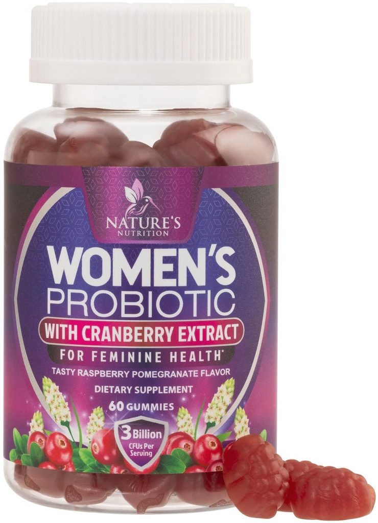 Probiotika pro ženy gumové s brusinkou - 6 Premium proužky pro PH rovnováhu, stravovací zdraví, Vaginální a imunitní podpora, 3 miliardy CFU, Ženské probiotické žvejkačky pro zdraví žen - 60 Gummies
