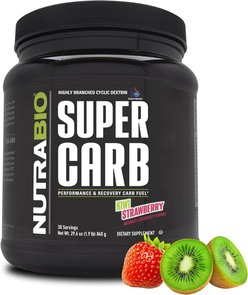 NutraBio Super Carb, Karbohydrát prášek s Cluster Dextrin & Electrolytes, Advanced Carb dodatek prášek pro cvičení paliva, výkon, a svalové zotavení, Cyclic Dextrin, Kiwi Strawberry, 30 Sv