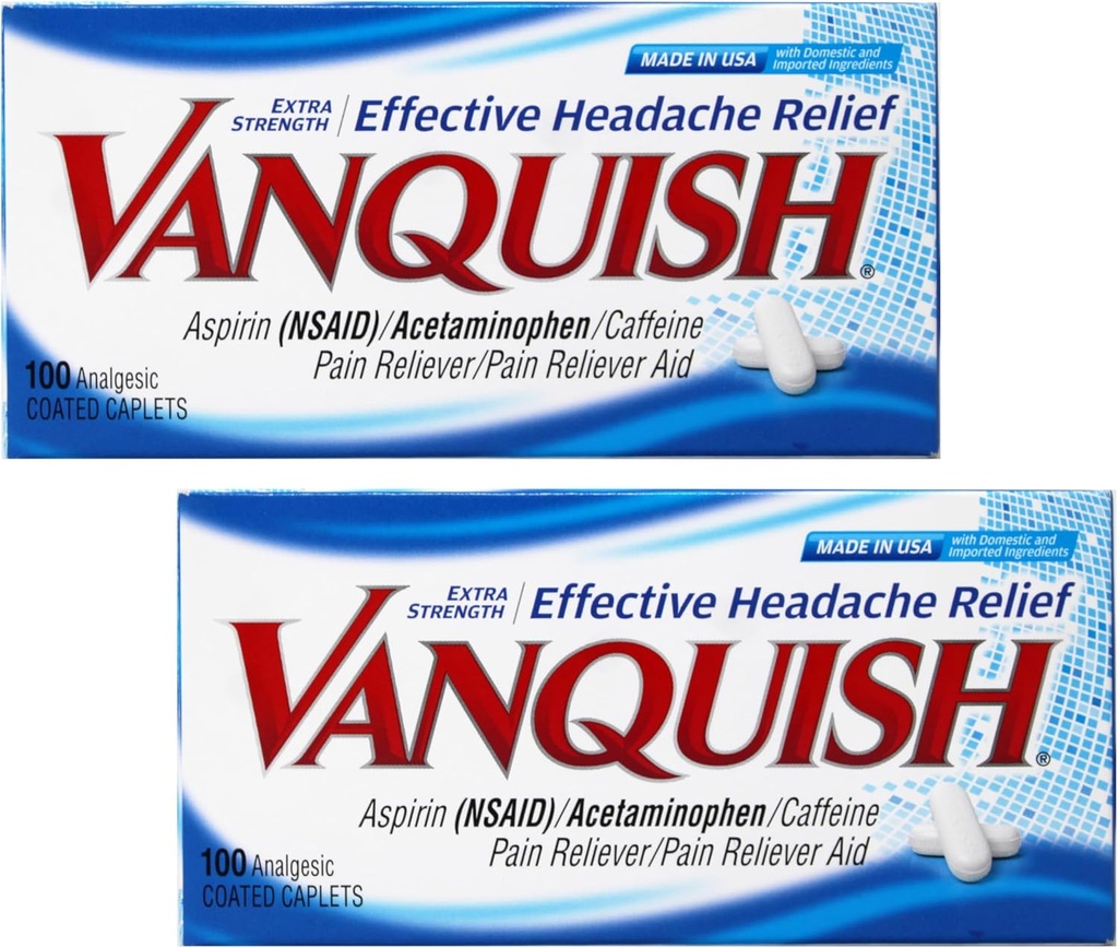 Vanquish Extra Strength Bolest hlavy a zmírnění bolesti, s Acetaminophen, Aspirin, a kofein 124; Digital Eye Strein PHAR124; 100 Počet, Balení po 2