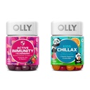 OLLY Gummy Active Imunity + Elderberry, 45 Gummies Kids Chillax, Magnesium Gummies, Lemon Balm, Conlax Chews for Kids 4 +, 50 Počet