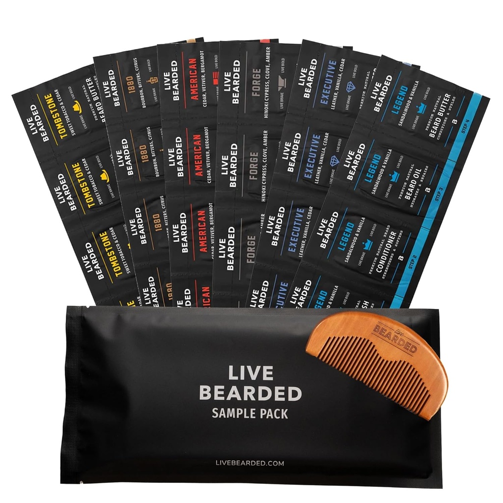 Live Beard Oil and Butter Grooming Kit Balíček s Comb, Bonus Gift - All- Natural Ingredients Shea, Argan, Jojoba - Podpora růstu - Vyrobeno v USA