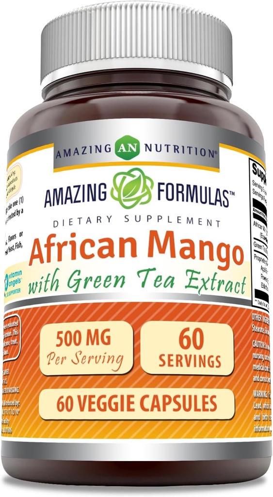 Amazing Applicas African Mango s Green Tea Extract Dodatek 124; 500 Mg per Serving Cloth124; 60 Veggie Kapsle 124; Non-GMO Coth124; Gluten- Free Coth124; Made in USA