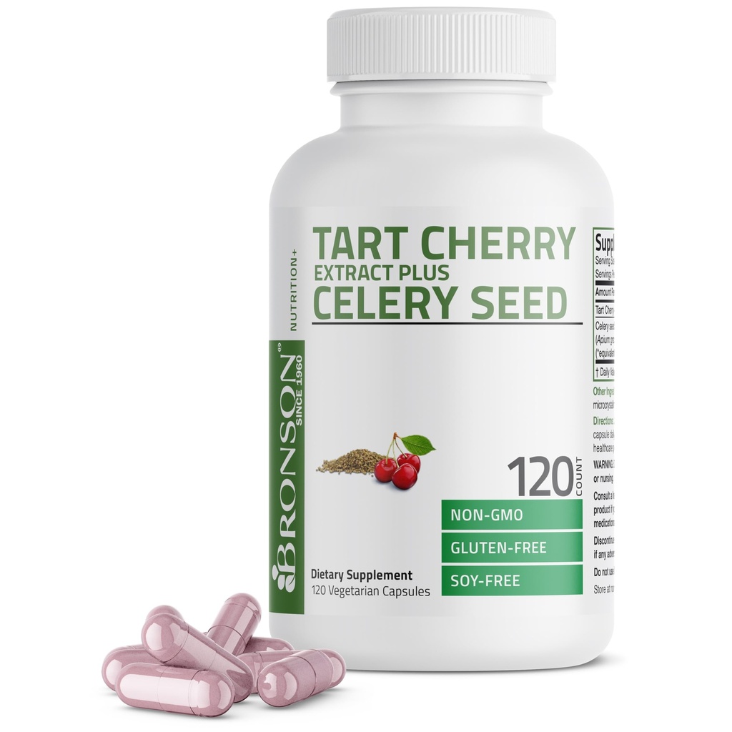 Bronson Tart Cherry Extract + Celery Seed Kapsle - Výkonná čistírna odpadních vod, Společná podpora mobility & Muscle Recovery Dodatek - Non GMO Formule, 120 Vegetariánské Kapsle