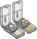 JohnBee 2PCS Pill Cutter pro malé nebo velké pilulky - Nejlepší vícenásobný Pill Splitter vůbec - Design v USA - Dvojité jako Tablet Box - Nevhodné pro malé pilulky (Gray)
