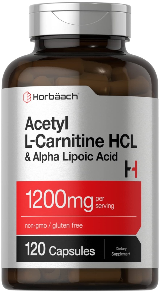 Horbäach Acetyl L Carnitin HCL & Alpha Lipoic Acid 1200mg PHARMAR 124; 120 Kapsle 124; ALC ALA Complex PHARMAL 124; Non- GMO & Gluten zdarma dodatek