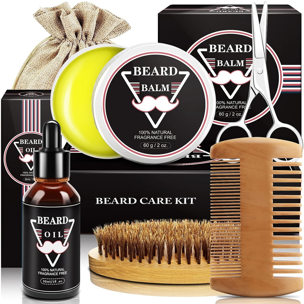ABUDICS dárky pro muže, Beard Kit, Beard Grooming Kit w / Beard Oil Beard Ball Beard Brush Beard Comb Beard nůžky, dárky pro tátu Manžel Ho Boyfriend