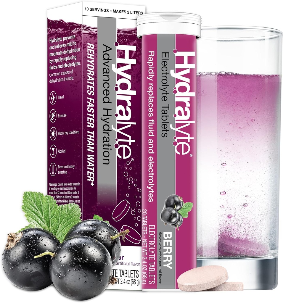 Hydralite Electrolyte Tablets CLAS124; Berry Electrolytes CLAS124; Perfect for Bachelorette Parts, Workout Essential and A Travel Essential for Daily Hydration Needs CLAS124; (10 Servingů, 20 Electrolyte Tablets)