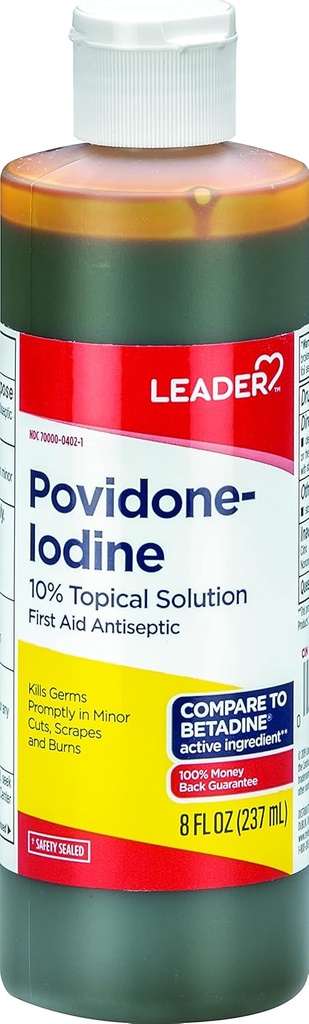 Leader Povidon jód 10% prep solution USP, First Aid Antiseptic Wound Cleanser, Wound Wash, Antiseptic Soap (8 Fl Oz, balení po 1)