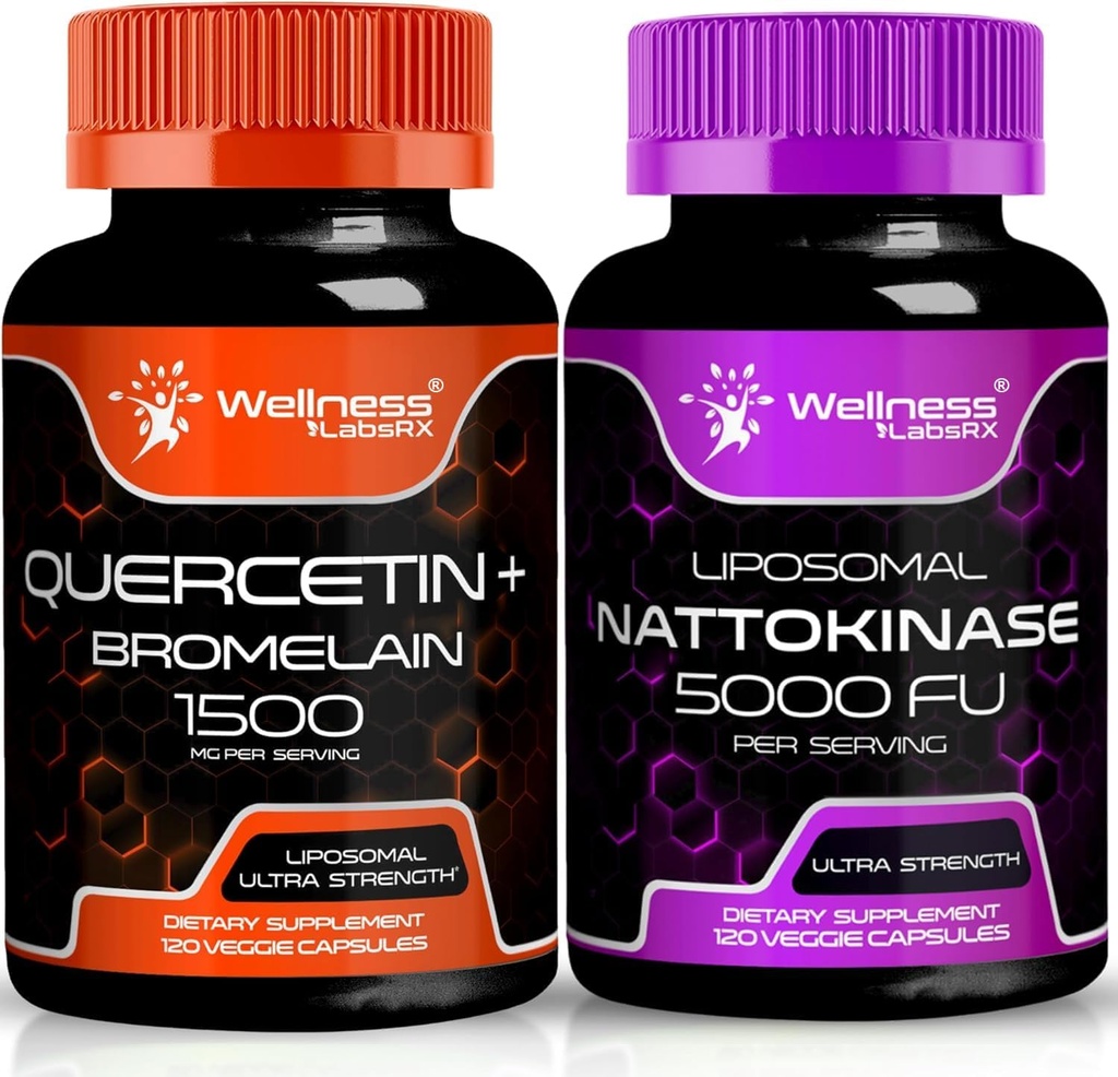 WELLNESS LABSRX Quercetin s Bromelain CLAN124; Přídavné kapsle Nattokinázy - 5000 FU - Enzymy z čistého japonského Natto Extract