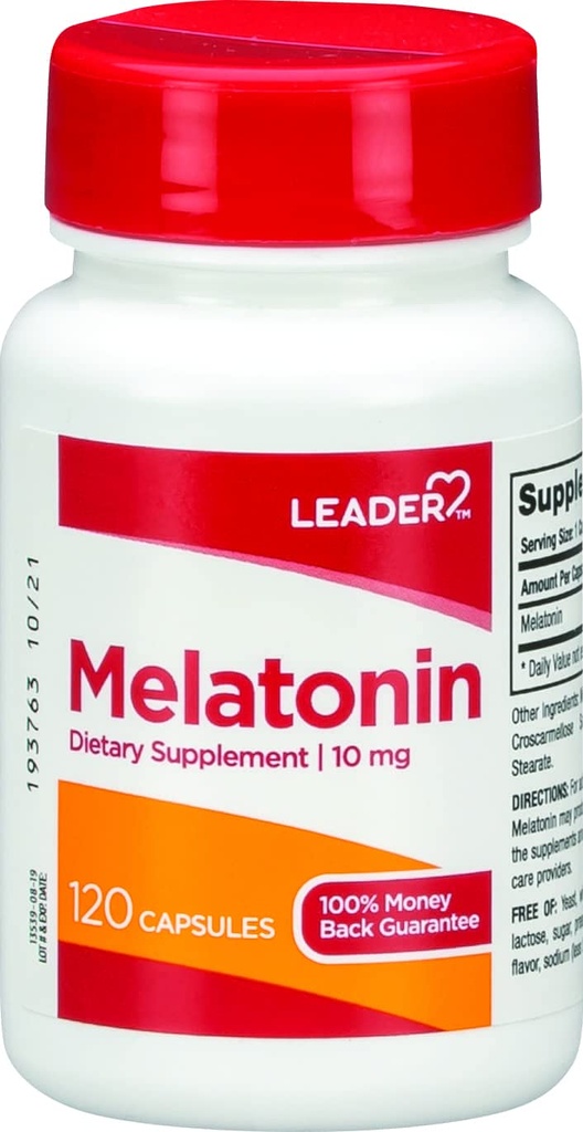 Leader Melatonin 10MG Kapsle 120 Ct. Maximální síla spánková pomoc pro nespavost