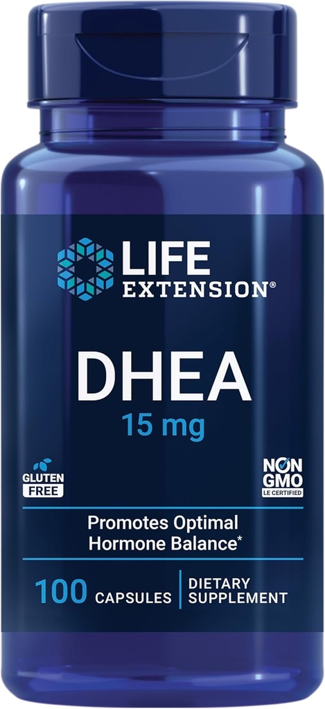Life Extension DHEA 15 mg - Hormon Balance Supplement, Paměť, Muscle Mass and Bone Density Support, Zdravý sexuální pohon, Gluten- Free, Non- GMO, 100 Kapsle
