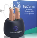 EarCentric EasyCharge Dobíjecí naslouchací pomůcky (pár) pro seniory, Behind-The-Uar BTE Ušní pomoc PSAP digitální Osobní zvukové zesilovací zařízení s hlukem zrušení (Beige)