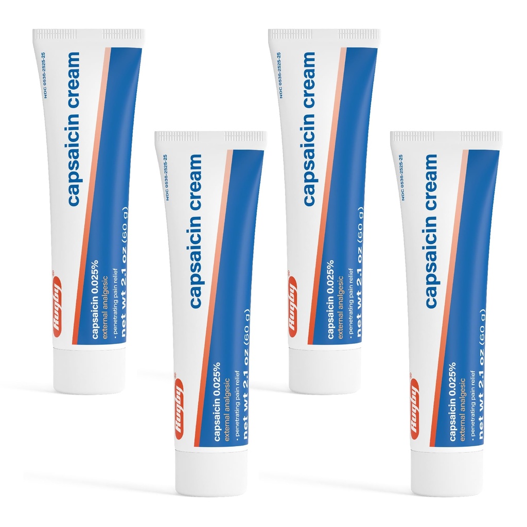 Rugby Capsaicin 0, 025% krém pro léčbu bolesti v průniku - 2.1 Oz (60g) (4 balení)