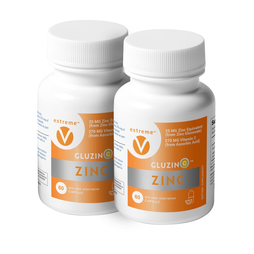 Zinek MG25 + VC Dual Pack CLAS124; Daily Zinek Gluconate + Vitamin C CLAS124; 25mg + 270mg CLAS124; Clean Formule, Vegan- Friendly, (2 láhve, 120 Vegetariánských kapslí)