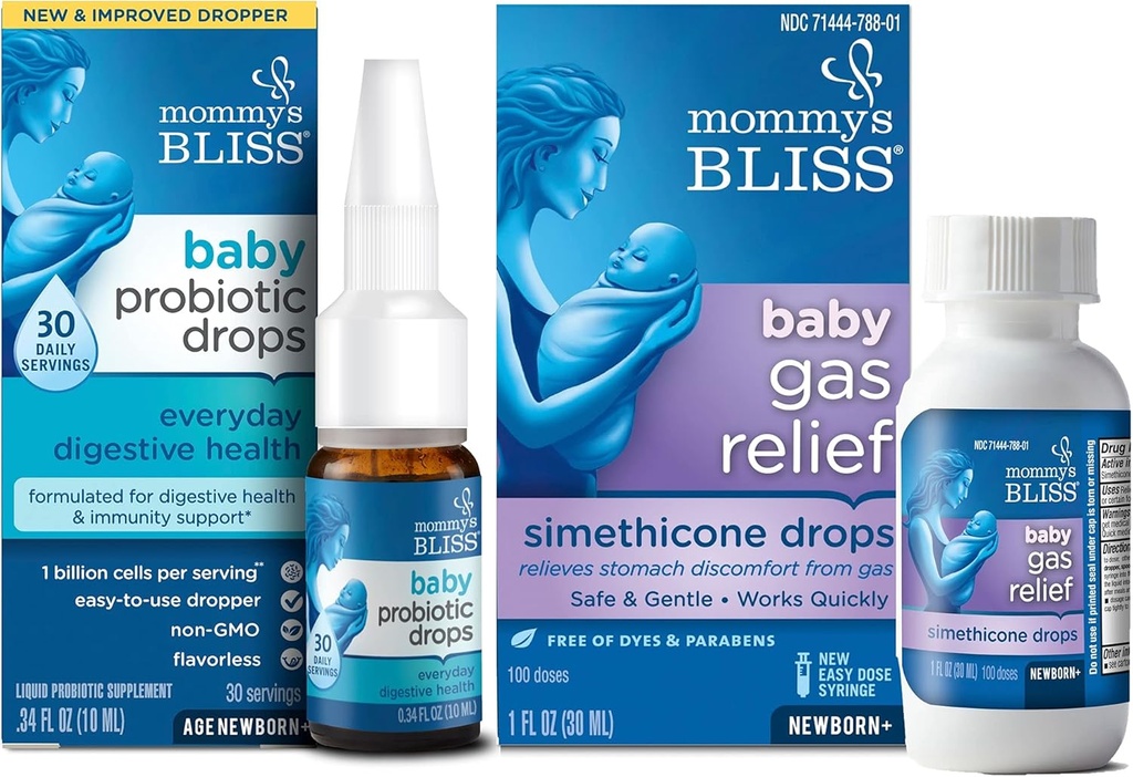 Maminčina Bliss Baby Probiotic Drops Everyday for Digestive and Imunity Health, 30 Servings (Pack of 1) with Fast- acting Baby Gas Relief Drops 100 Servings (Pack of 1)