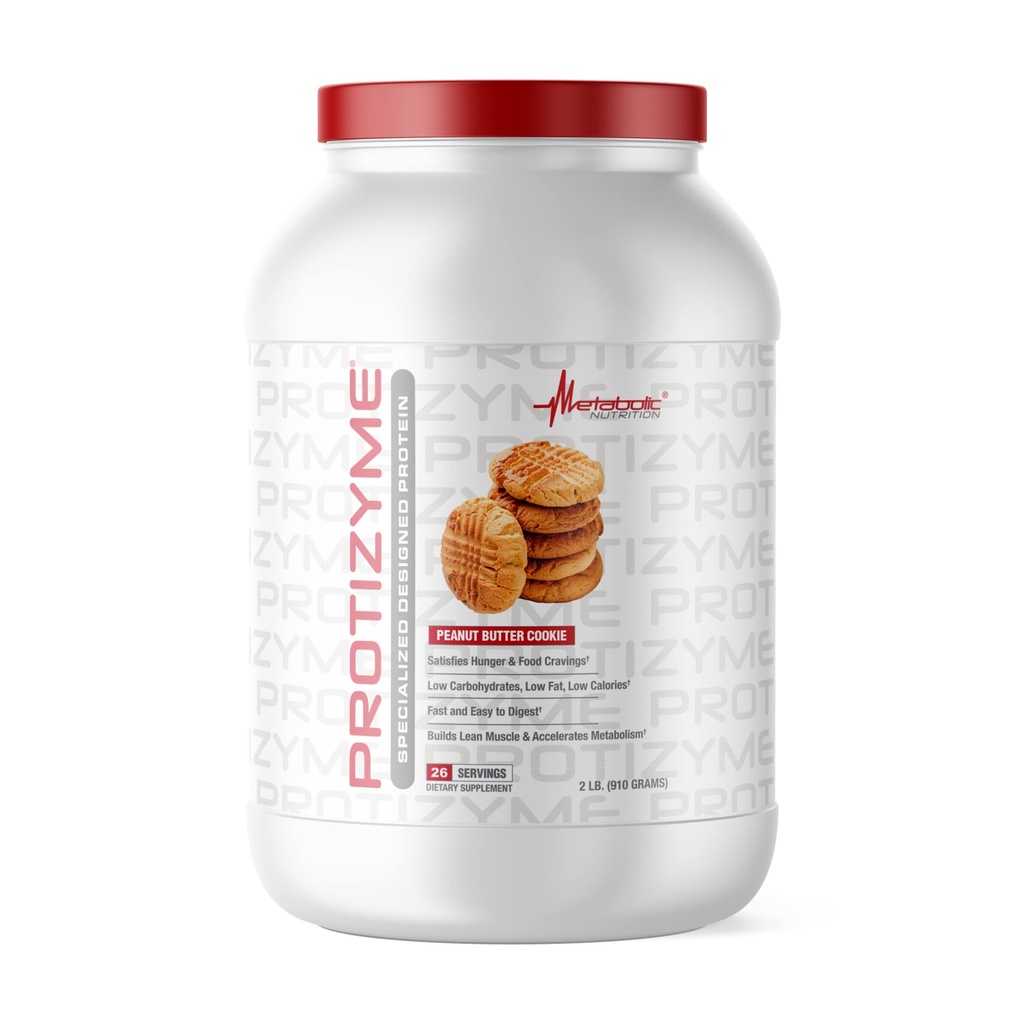 Metabolická výživa, Protizym, 100% syrovátkový protein prášek, vysoký protein, nízké sacharidy, nízký tuk s trávicí enzymy, 24 esenciální vitaminy a minerály, arašídové máslo cookie, 2 libry