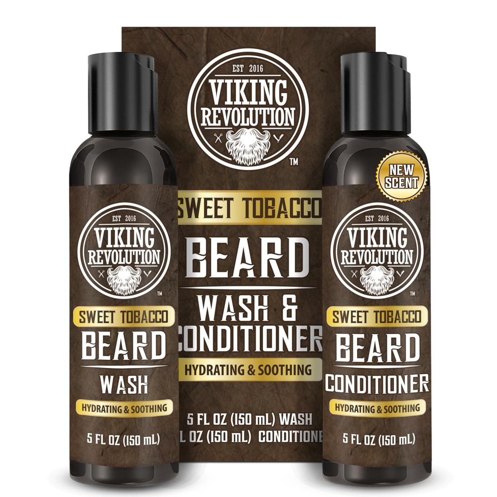 Viking Revolution Beard Wash and Beard Conditioner for Men with Argan Oil and Jojoba Oil - Beard Softtener and Posilovač Beard Care Shampool and Conditioner with Beard Oil (5oz, Sweet Tabák)