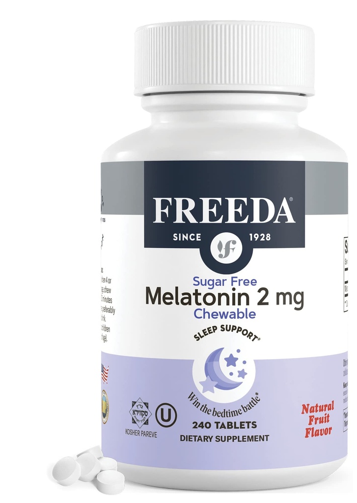 FREEDA Melatonin 2mg Sugar- Free Chewables - Přírodní spánková pomoc pro dospělé a děti - Vegan, Kosher, gluten- Free, Non-GMO, Easy Bedtime Support - 240 Tablet