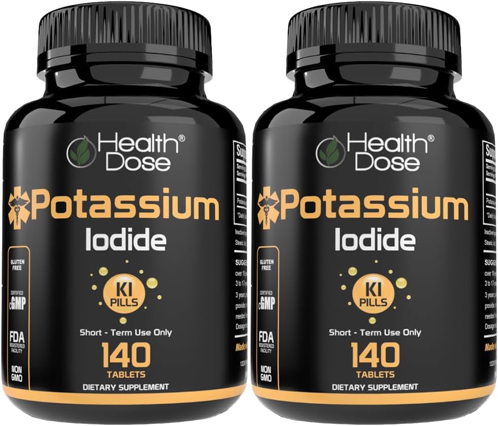 Dávka draslíku + jodidu (KI) Tablety - 130mg 140 Tablety - pro podporu štítné žlázy, buněčný metabolismus a rovnováhu elektrolytů - Non- GMO, Bezlepkové, GMP Certifikované, Balení 2