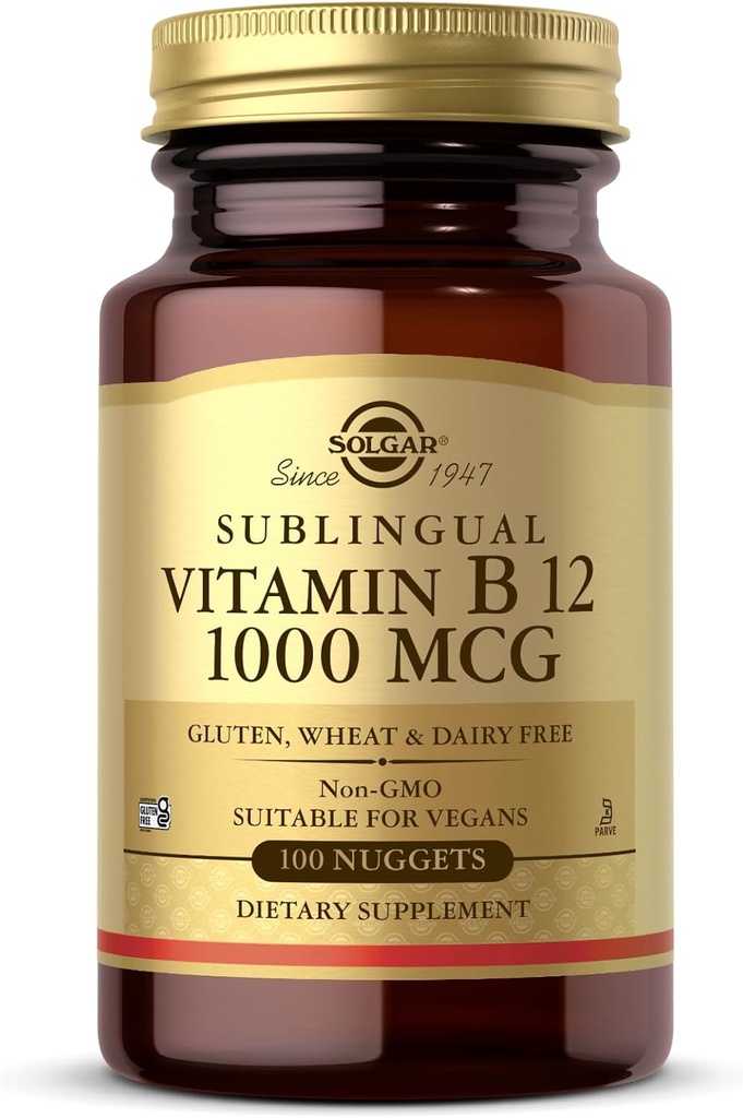 Solgar Sublingual Vitamin B12 1000 mcg - 100 Nuggets - Non- GMO, Vegan, Gluten Free, Dairy Free, Kosher, Halal - 100 Služeb
