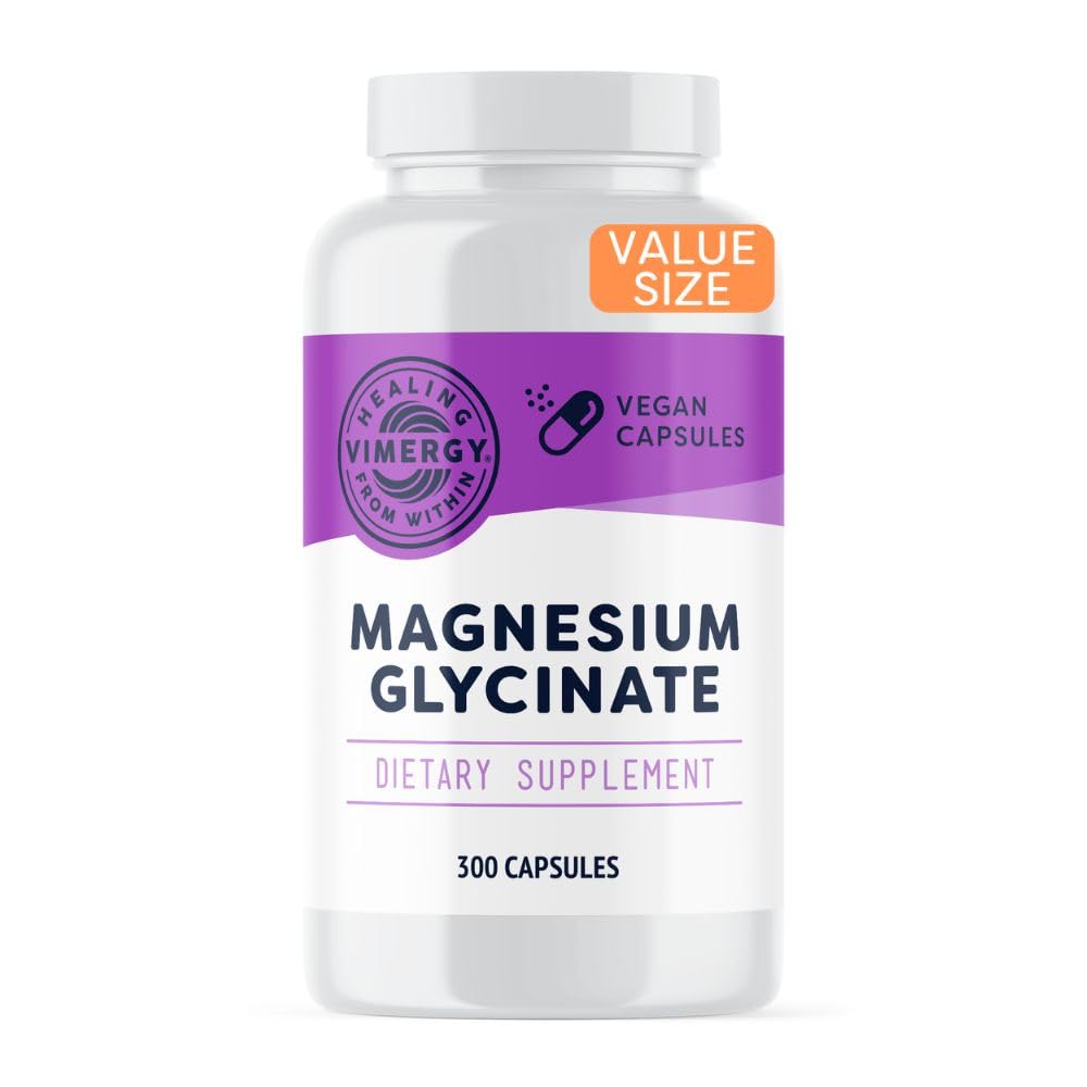 Vimérie Magnesium Glycinát - Podpora stresu - Chelatace k zamezení Tummy Upset * - Promotes Heart Health & Energy * - Kosher, Vegan gluten- Free - 300 Caps