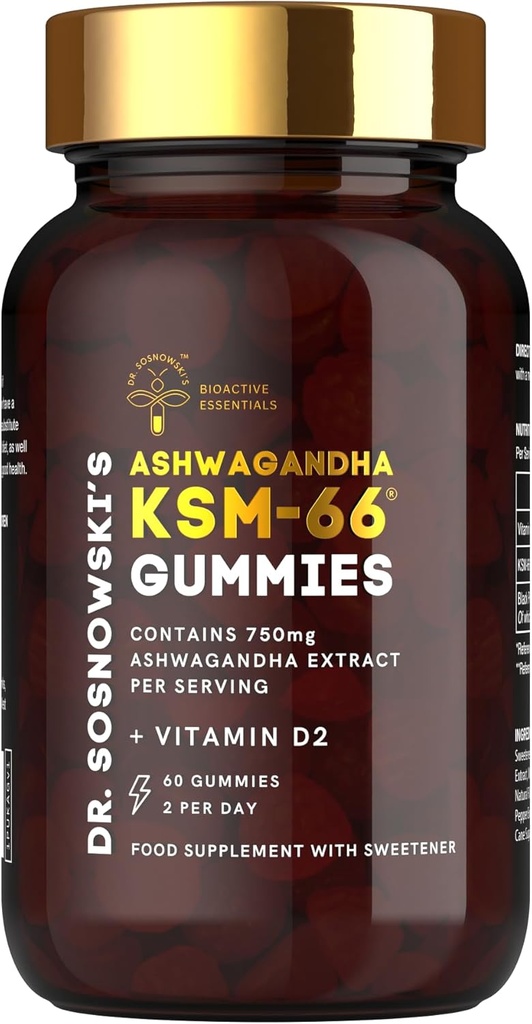 BioActive KSM- 66 Ashwagandha Gummies Sosnowski Extract with Vitamin D2 (60 Gummies)