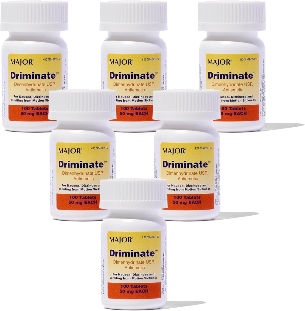 MAJOR Driminate - Dimenhydrudrurate 50mg Motion Nevolnosti tablety - Anti- Nausea Medicine - 100 tablet (6 balení)