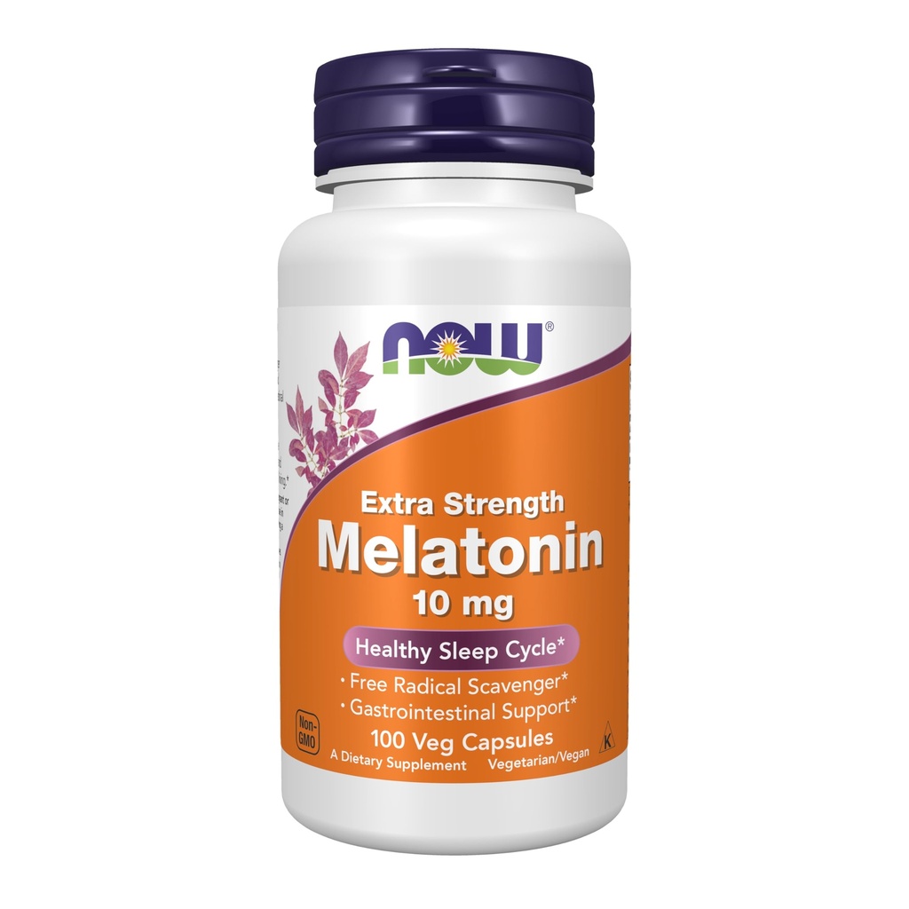 Nyní Potraviny Doplňky, Melatonin, Extra síla 10 mg, Free Radical Scavenger *, Zdravý spánkový cyklus *, 100 Veg Kapsle
