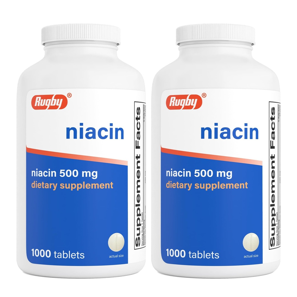 Rugby Niacin 500mg - Vitamin B3 Supplement for Men and Women - 1,000 Tablets (2-Pack)