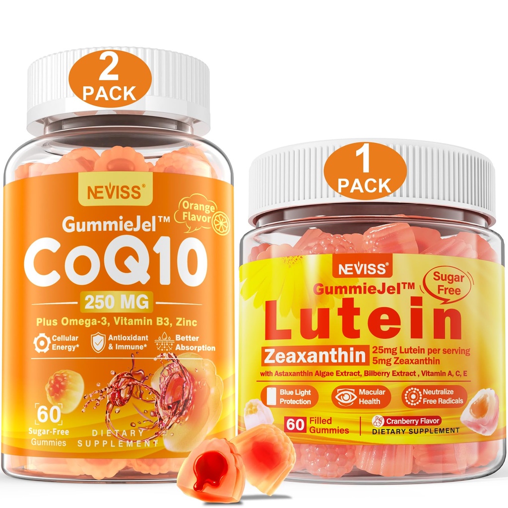 NEVISS Sugar Free Lutein Gummies 60 Počet + CoQ10 Gummies 120 Počet