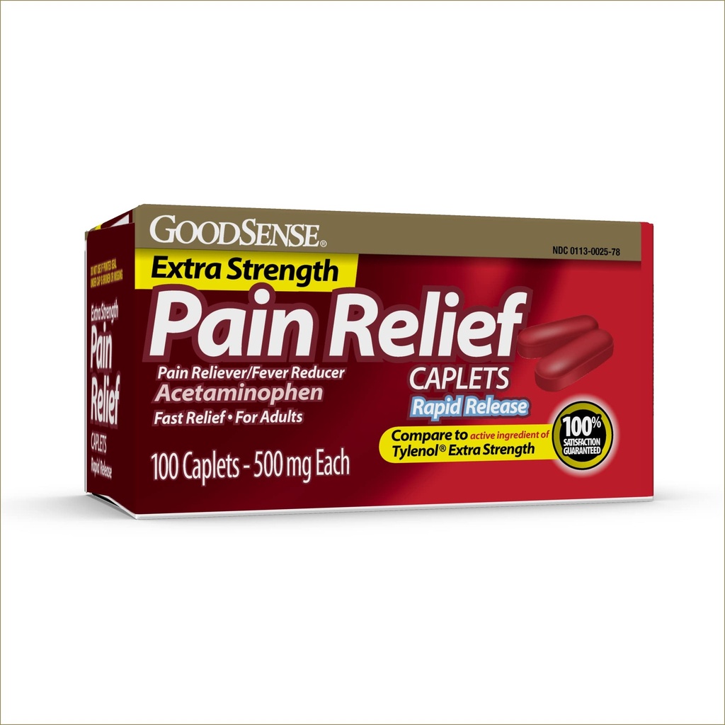 GoodSense Rapid Release Pain Relief, Acetaminophen Caplets 500 mg, Extra Strength Pain Reliever a Horečka Reducer, 100 Počet