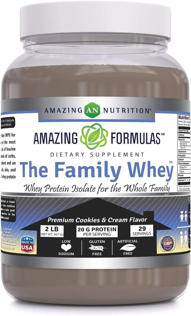 Amazing approvas The Family Syney Protein (Isolate) Prášek pro celou rodinu - 2 lbs - Nejúplnější a nejčistší forma proteinu - gluten zdarma (Cookie & Cream)