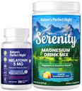 Nature 's Perfect Night Melatonin 5mg Quick Disolute Mixed Berry 200 Count with Serenity Magnesium Powder 15 oz Lemon Raspberry