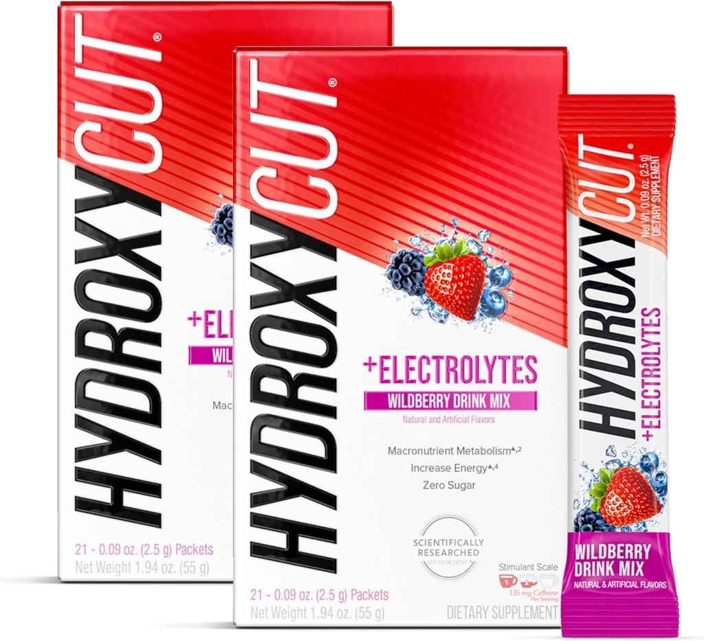 Hydroxycut Drink Mix, Wildberry Blast - 21 Cestování-Velikost Packets, Balení 2 - Nulové kalorií, Nulový cukr - Zvýšení metabolismu, Burn kalorií, Zvýšení energie - pro ženy a muže
