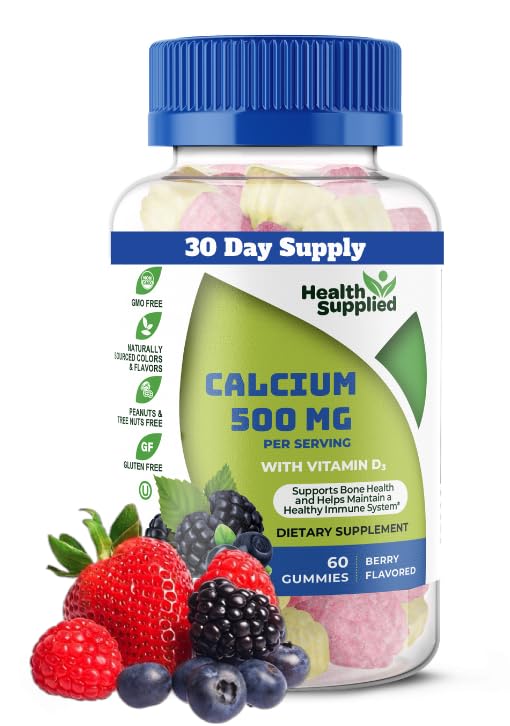 Vápník 500 mg s vitaminem D3 1000 IU gumové gumy 124; Denní dietní dodatek 124; Síla kostí, růst, zuby 124; pro dospělé, dospívající, dospívající, děti 124; Velký Ochutnávání přírodní Berry Flavor Vitamin Gummy