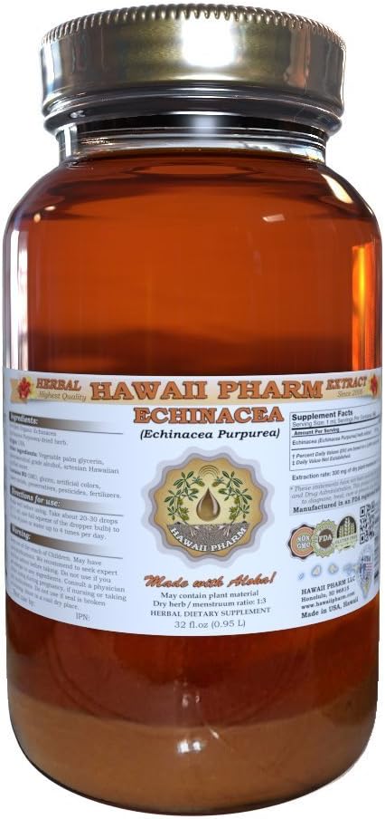 Hawaii Pharm Echinacea Liquid Extract, Organic Echinacea (Echinacea Purpurea) Dodatek tinktury 32 oz Nefiltrovaný