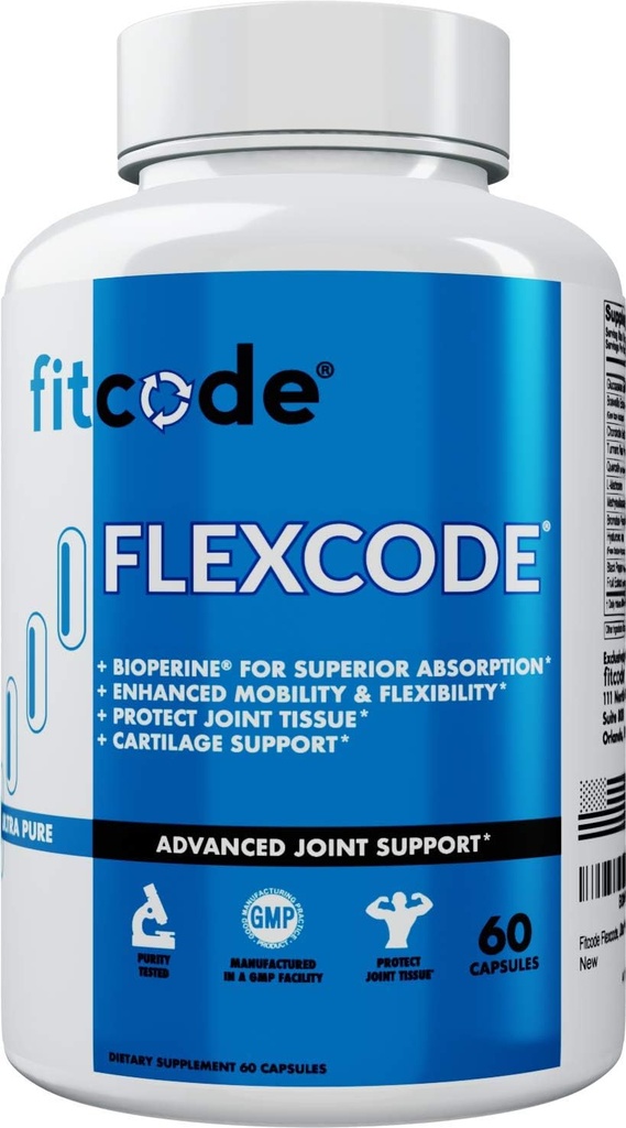 Fitcode Flexcode Ultra Premium Joint Support, Glucosamine, Turmeric, MSM, Chondroitin, Hyaluronic Acid, gluten- Free, pro muže a ženy (30 Služeb)