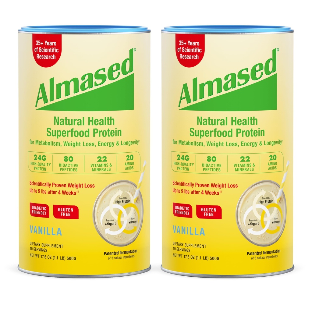 Almazed Vanilla Strava Náhradní Shake - Low-Glycemic High Plant Base Protein Powder- Nutritional Weight Health Supplementary - Vanilla Flavor - 17.6 oz (1.1 Pound (2 balení))