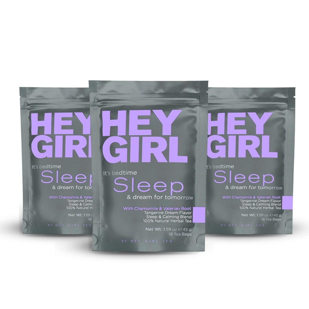 Hey Girl Sleep Tea - Přírodní bylinné čajové sáčky s heřmánkem, Vášeň Květina, Valerian Kořen, Lemon Balzám - uklidňující, relaxační dospělí Sleepy Night Time Tea - Relaxační dárky pro ženy 3- balení